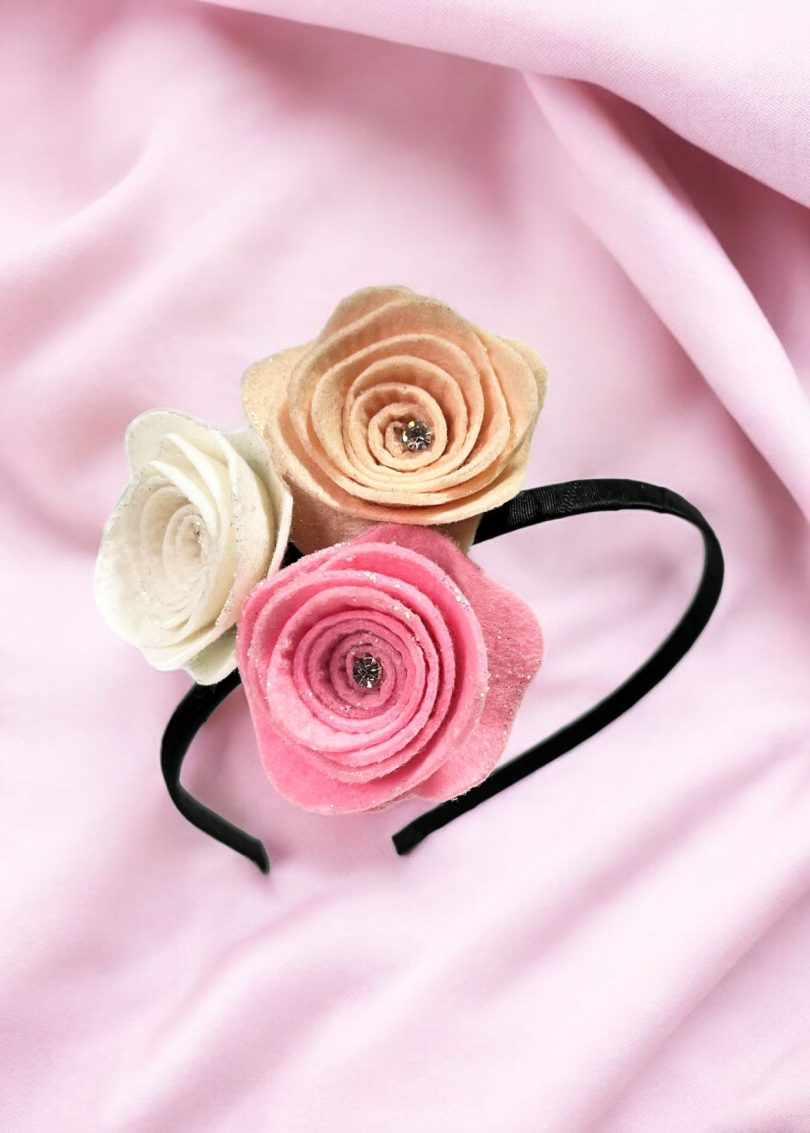 Felt Fabric Rose Flower Hair Bow - Image 3