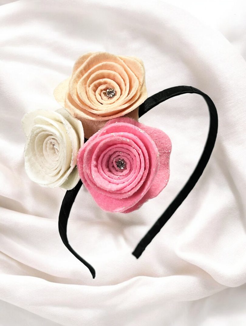Felt Fabric Rose Flower Hair Bow - Image 6