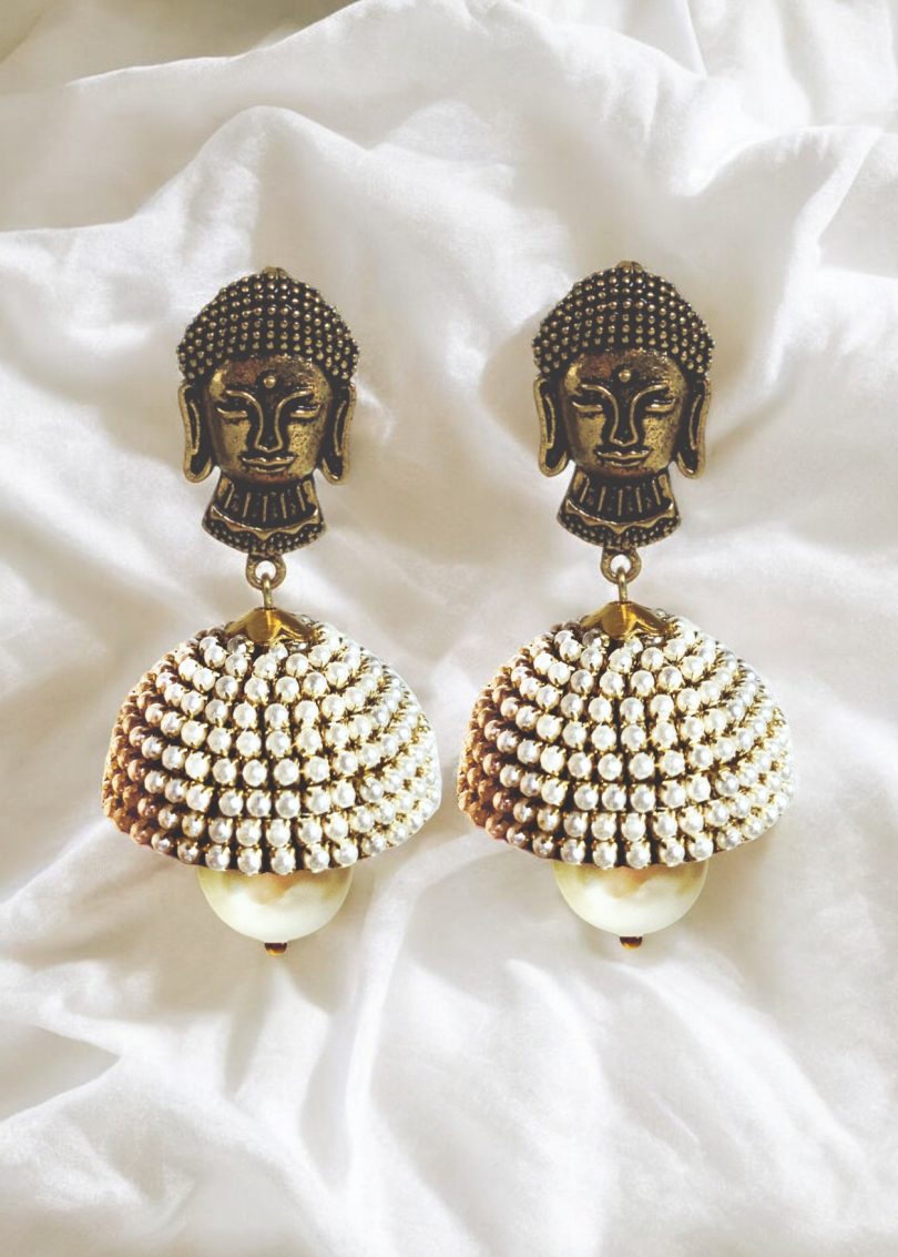 Pearl Bead Jhumki with Hanging Pearl Bead - Image 2