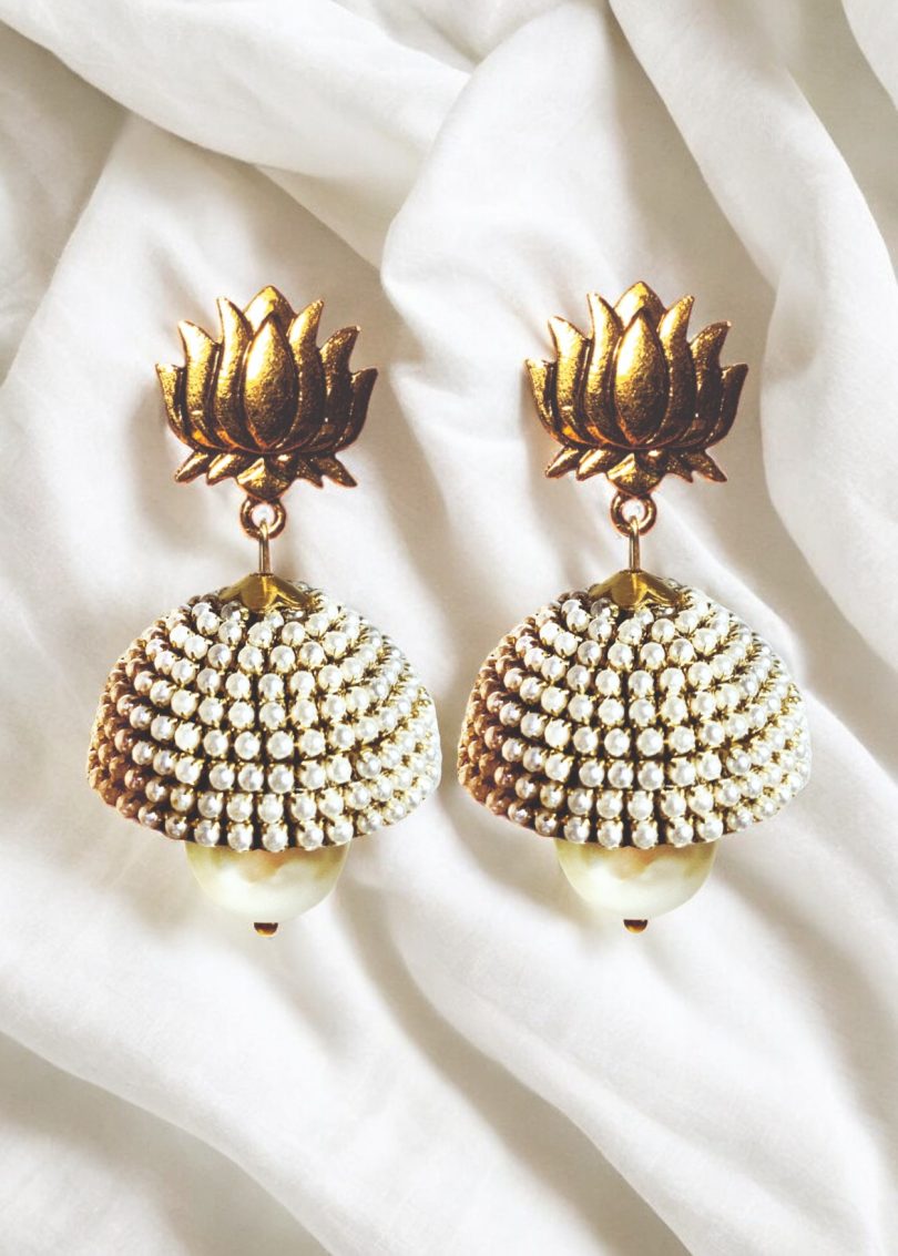 Pearl Bead Jhumki with Hanging Pearl Bead - Image 6