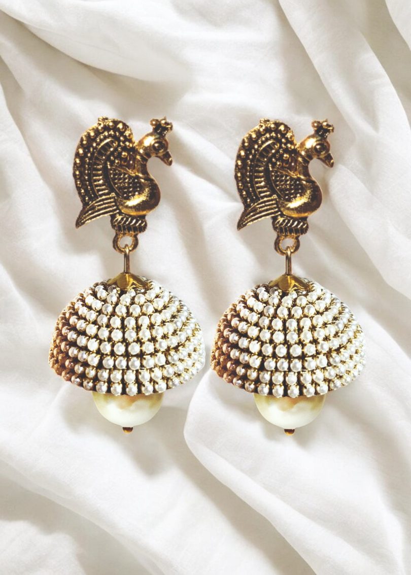 Pearl Bead Jhumki with Hanging Pearl Bead - Image 7