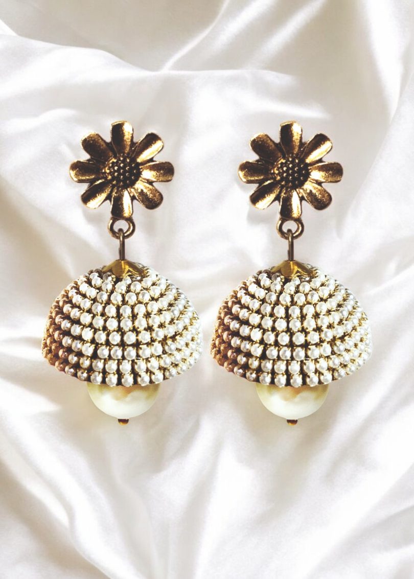Pearl Bead Jhumki with Hanging Pearl Bead - Image 4
