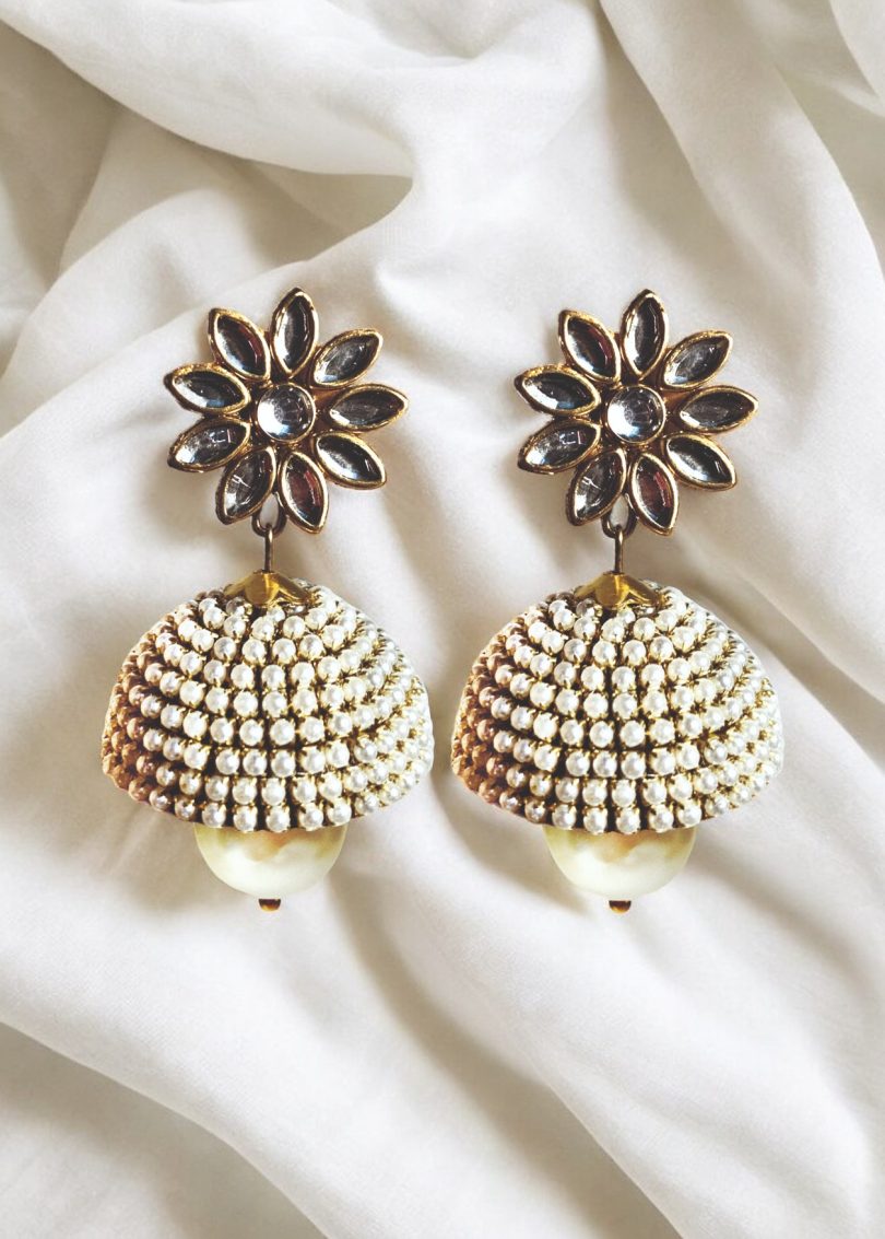 Pearl Bead Jhumki with Hanging Pearl Bead - Image 5
