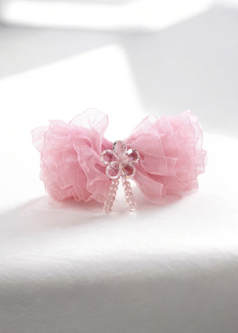 Pink Organza Ribbon Hair Bow - Image 2