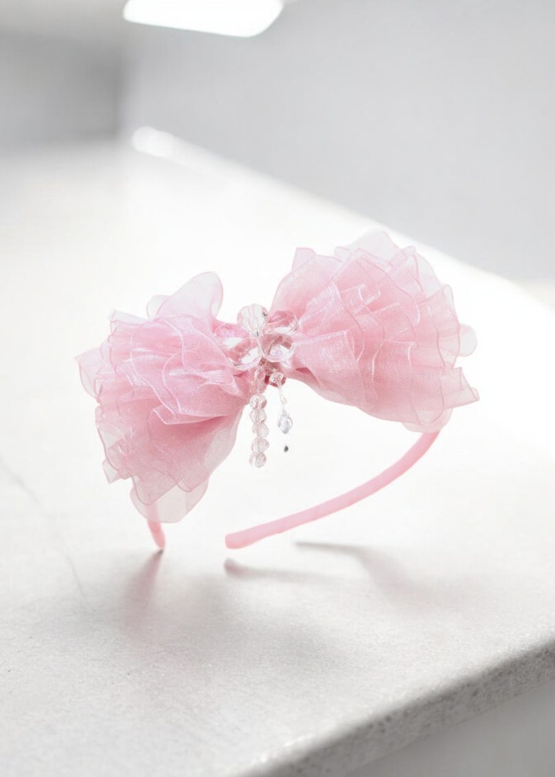 Pink Organza Ribbon Hair Bow - Image 3