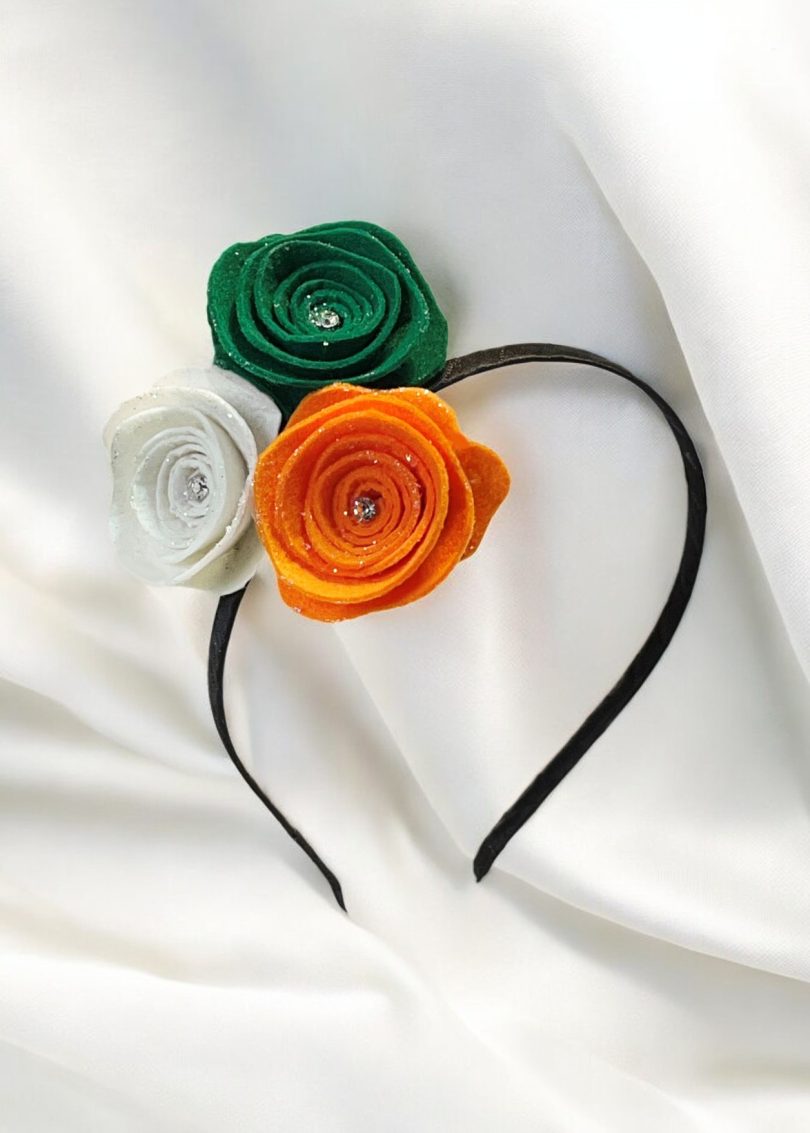Tri colour Fabric Rose Flower Hair Bow - Image 3