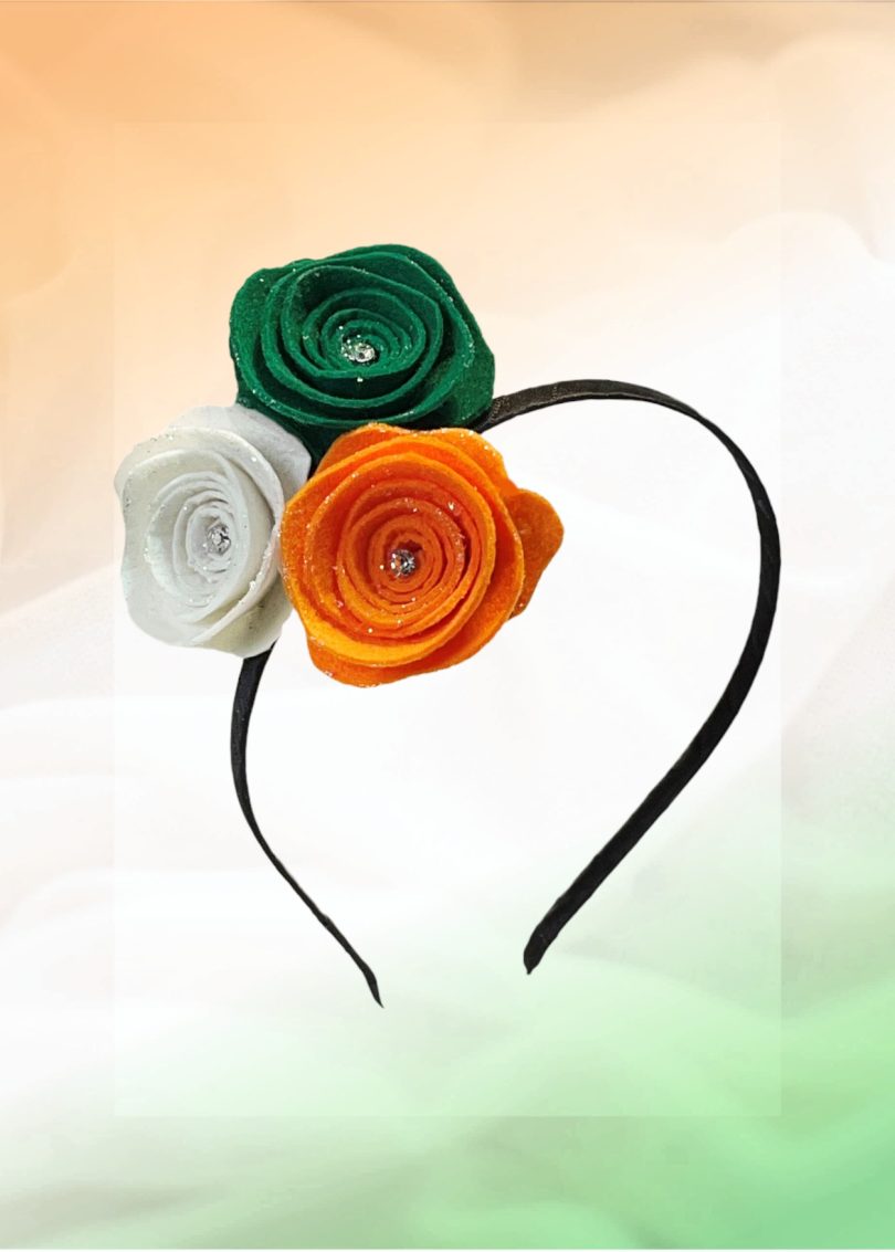 Tri colour Fabric Rose Flower Hair Bow