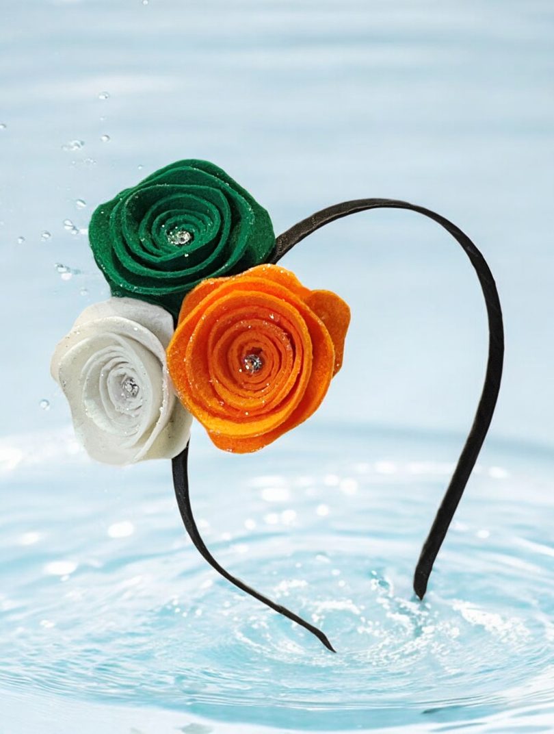 Tri colour Fabric Rose Flower Hair Bow - Image 2