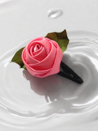 Handmade Hair Clips- Satin Farbic Rose - Pink