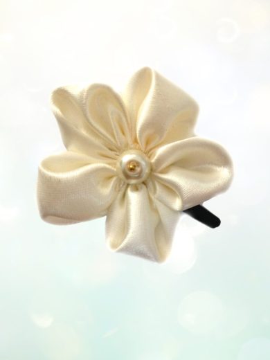 Handmade Hair Clips - White Satin Flower