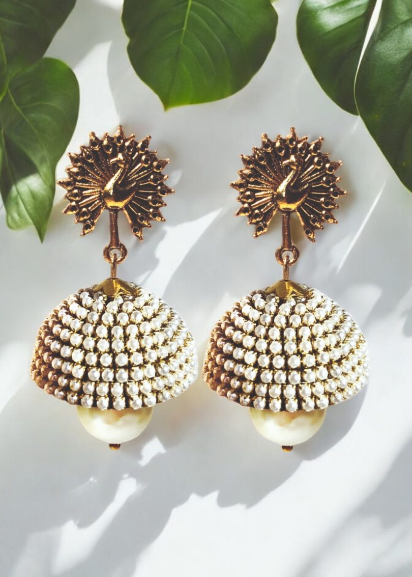 Pearl Bead Jhumki with Hanging Pearl Bead