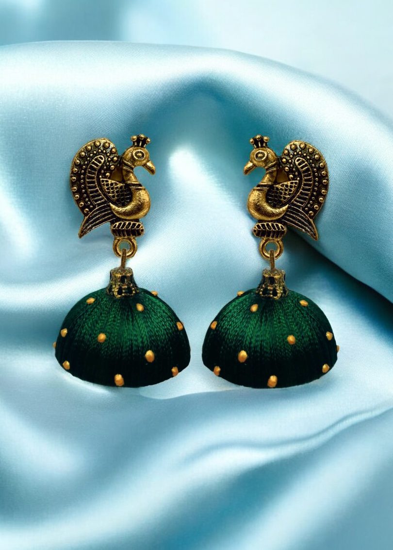 Silk Thread Jumki with Antique Peacock Stud