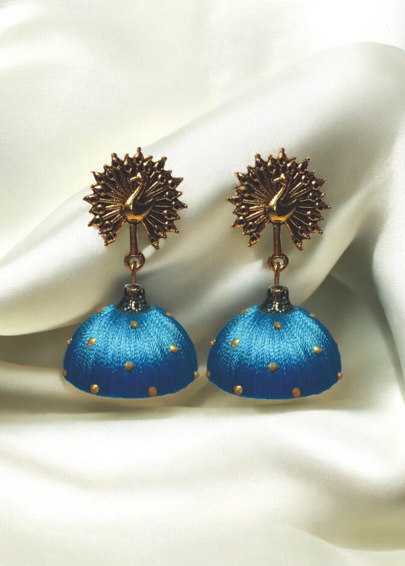 Silk Thread Jumki with Antique Peacock04 Stud - Image 4