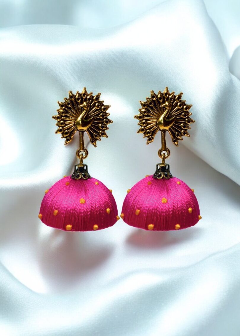 Silk Thread Jumki with Antique Peacock04 Stud - Image 7
