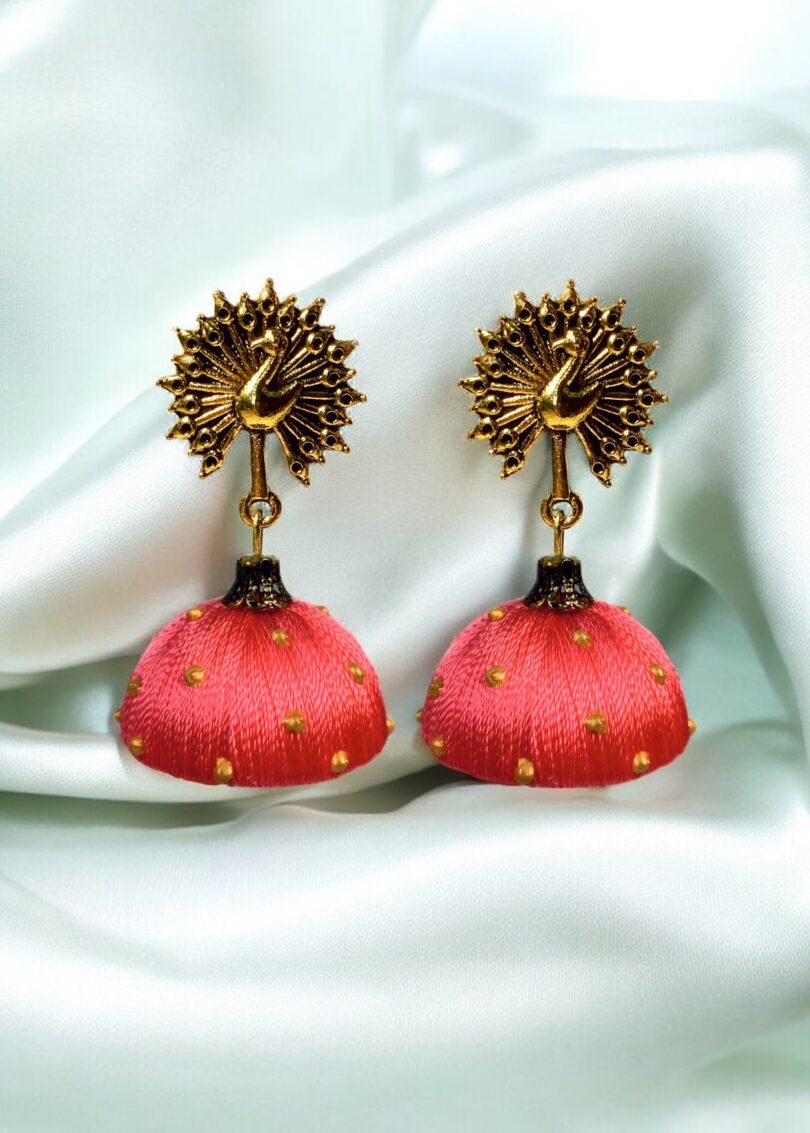 Silk Thread Jumki with Antique Peacock04 Stud - Image 3