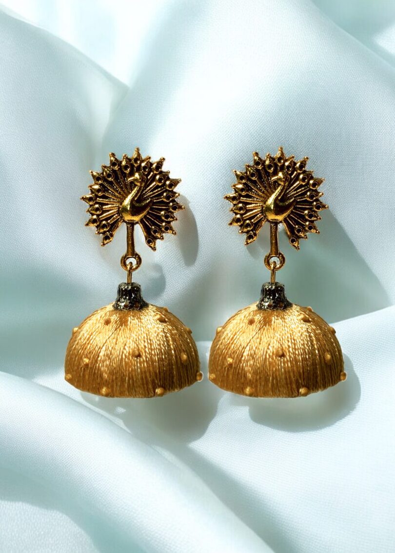 Silk Thread Jumki with Antique Peacock04 Stud - Image 6