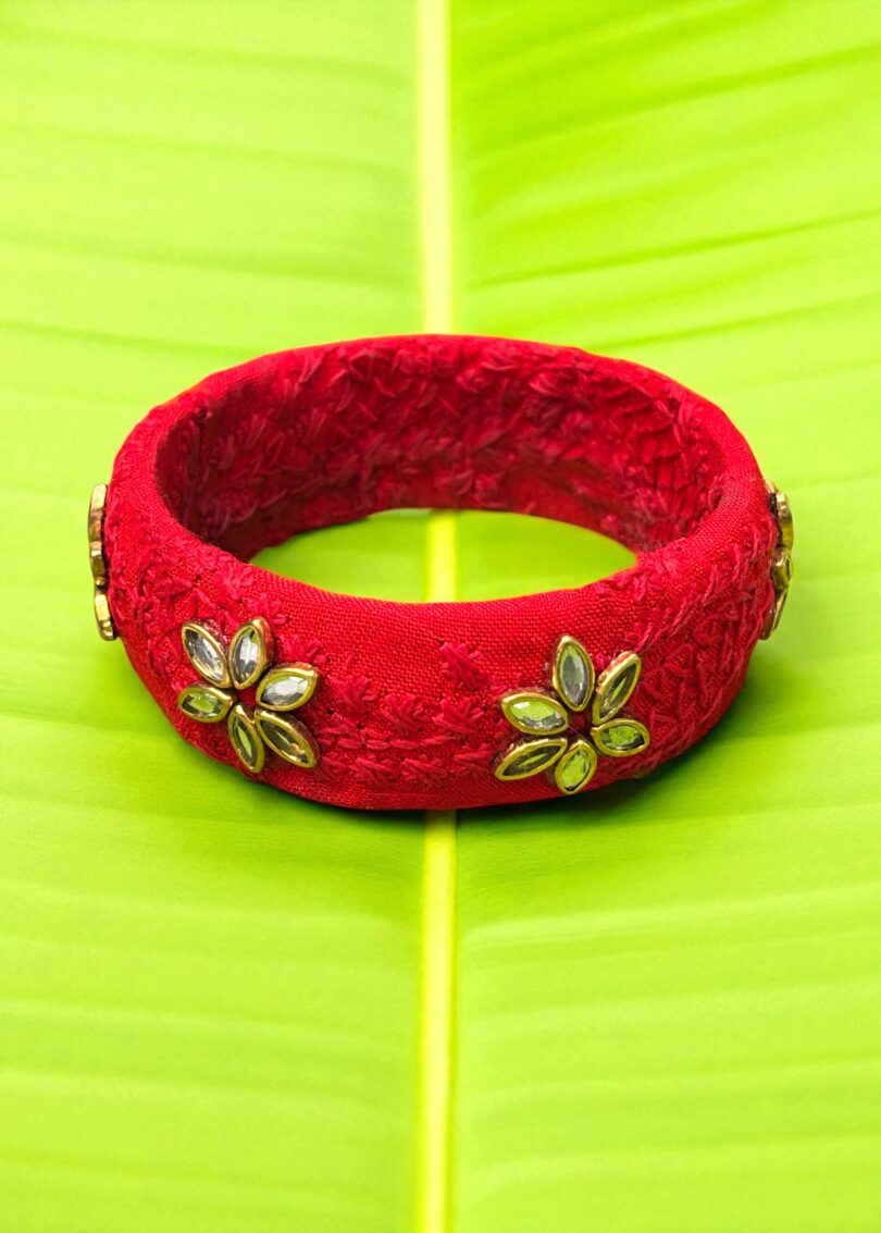 Sabis Red Hakoba Fabric bangle 01 - Image 2